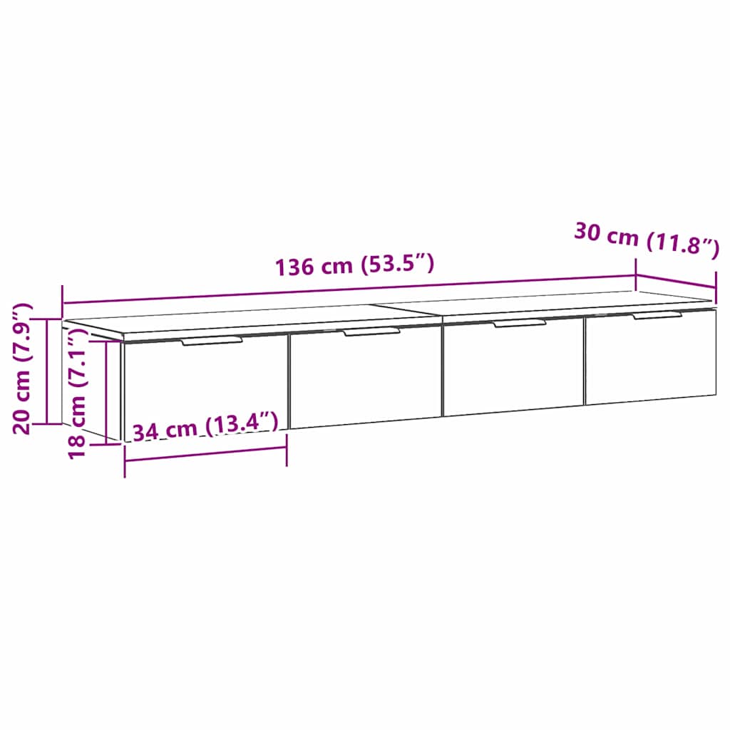 Wandschrank 2 pcs Schwarze Eiche 68 x 30 x 20 cm Holzwerkstoff