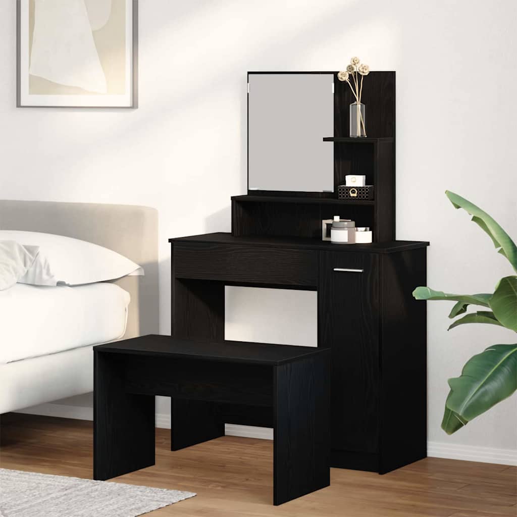 Schminktisch Set mit Regal Schwarze Eiche 86.5 x 35 x 136 cm
