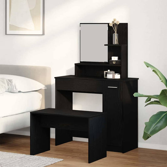 Schminktisch Set mit Regal Schwarze Eiche 86.5 x 35 x 136 cm