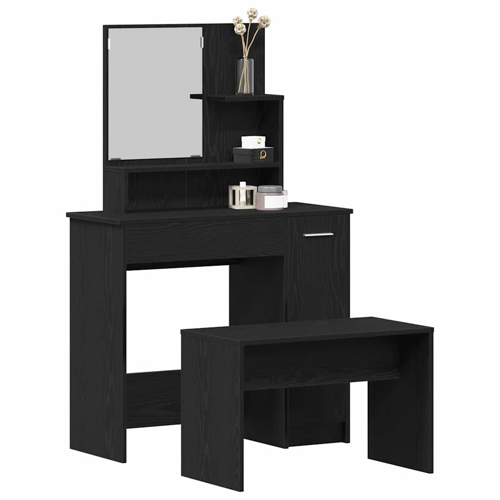 Schminktisch Set mit Regal Schwarze Eiche 86.5 x 35 x 136 cm