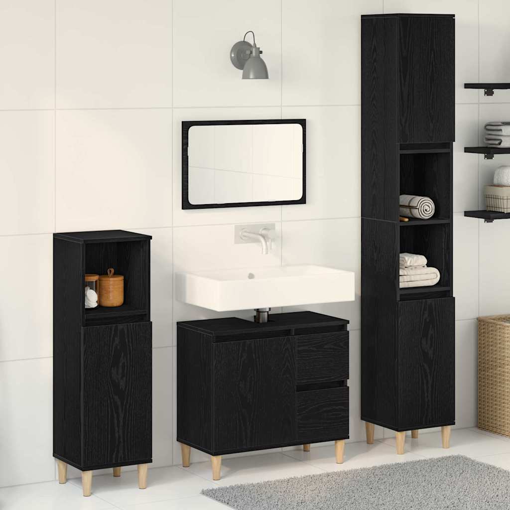 Badezimmermöbel Set mit Speicher 3 pcs Schwarz 30 x 30 x 180 cm