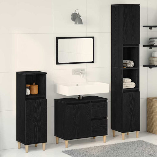 Badezimmermöbel Set mit Speicher 3 pcs Schwarz 30 x 30 x 180 cm