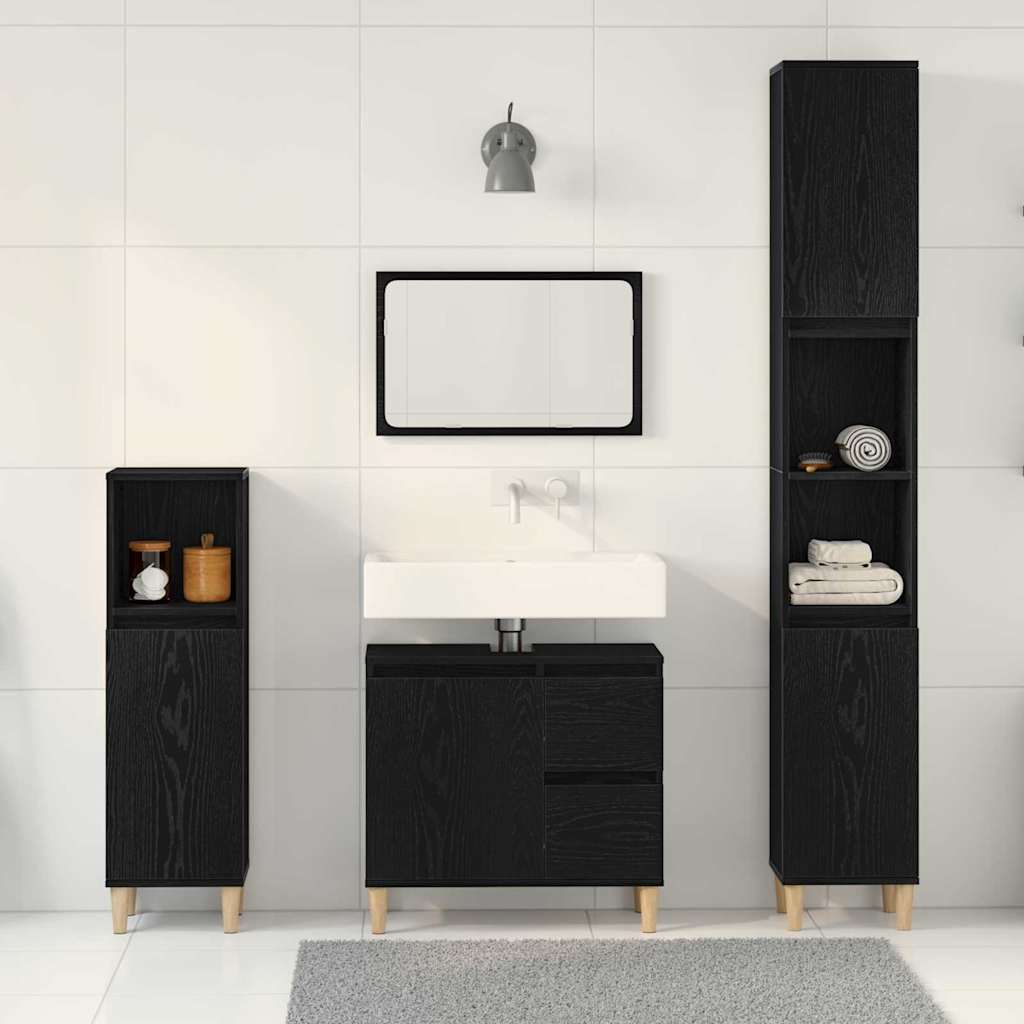 Badezimmermöbel Set mit Speicher 3 pcs Schwarz 30 x 30 x 180 cm