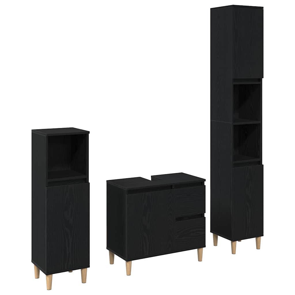 Badezimmermöbel Set mit Speicher 3 pcs Schwarz 30 x 30 x 180 cm