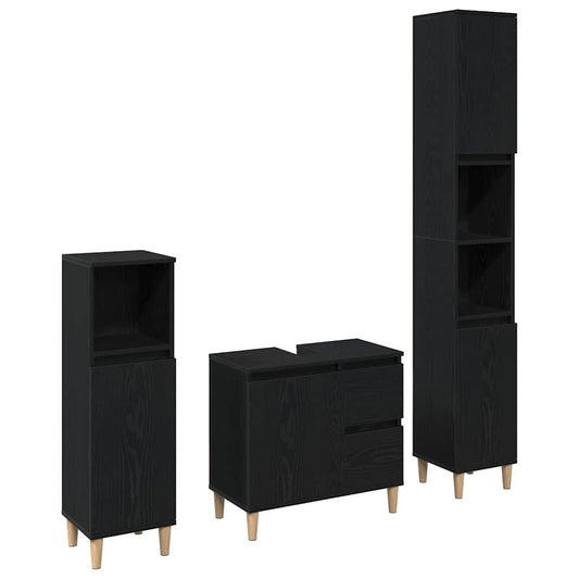 Badezimmermöbel Set mit Speicher 3 pcs Schwarz 30 x 30 x 180 cm