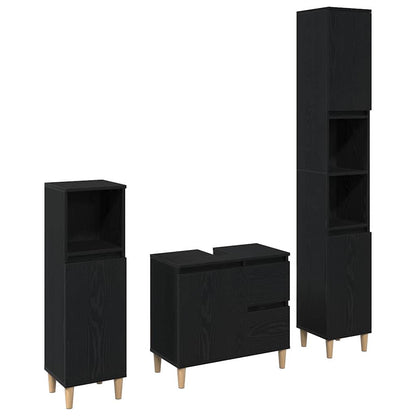 Badezimmermöbel Set mit Speicher 3 pcs Schwarz 30 x 30 x 180 cm