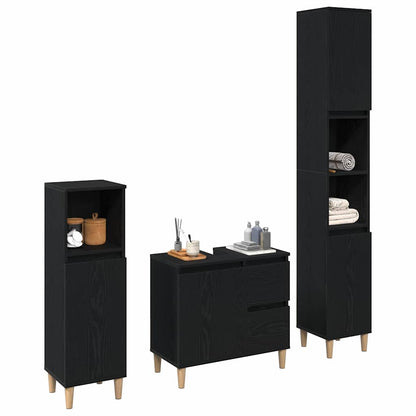 Badezimmermöbel Set mit Speicher 3 pcs Schwarz 30 x 30 x 180 cm