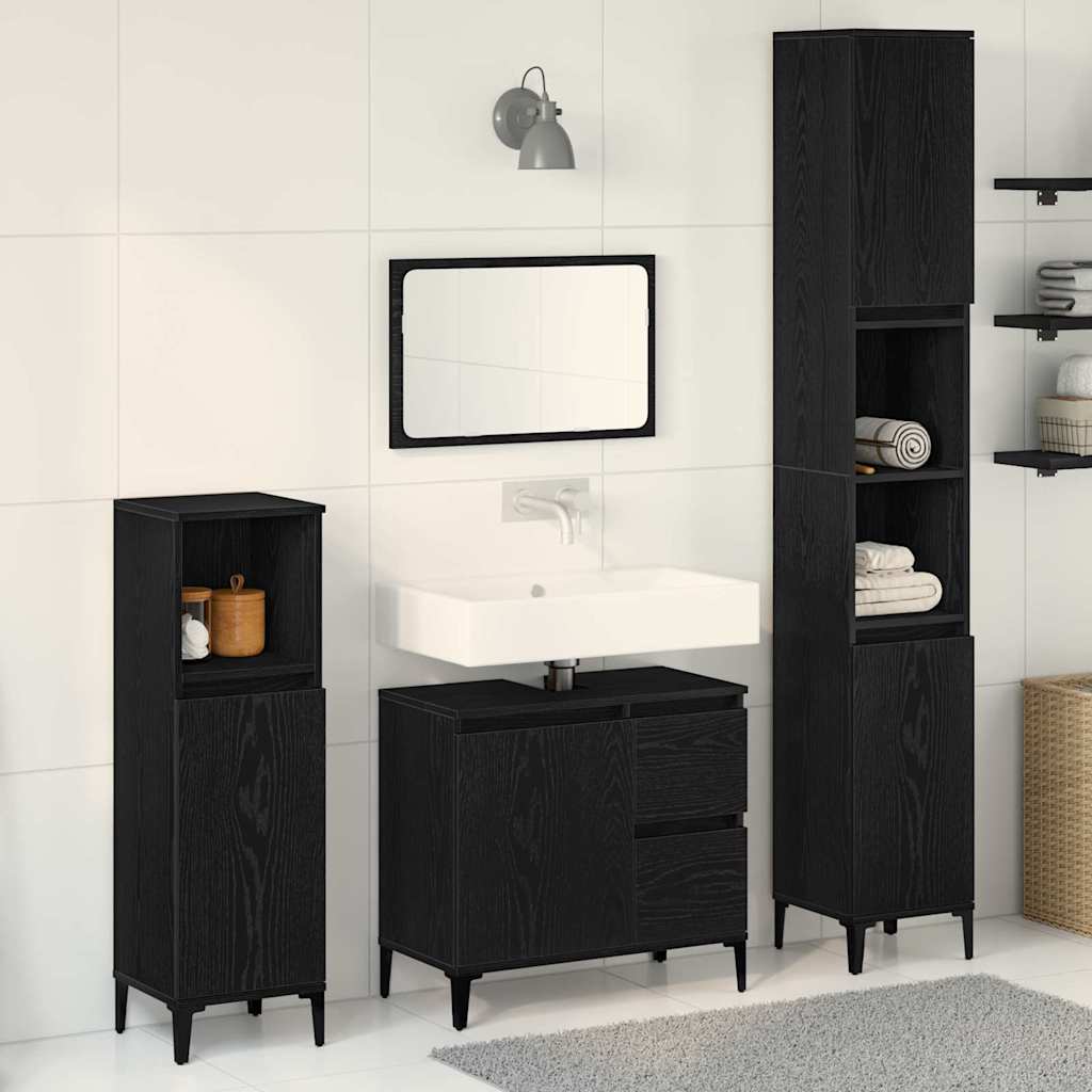 Badezimmermöbel Set mit Speicher 3 pcs Schwarz 30 x 30 x 180 cm