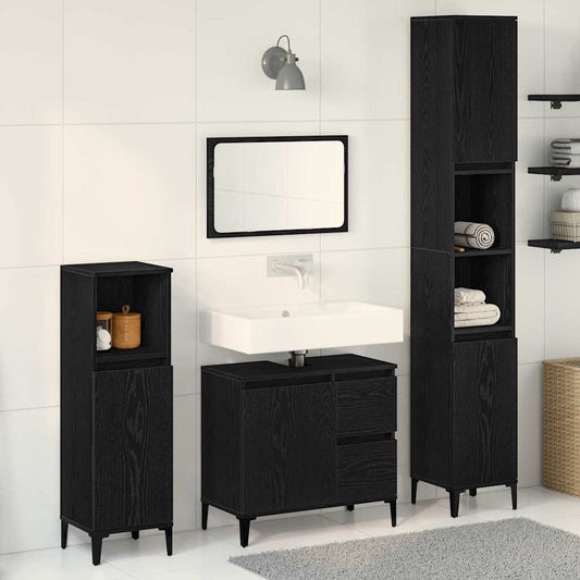 Badezimmermöbel Set mit Speicher 3 pcs Schwarz 30 x 30 x 180 cm
