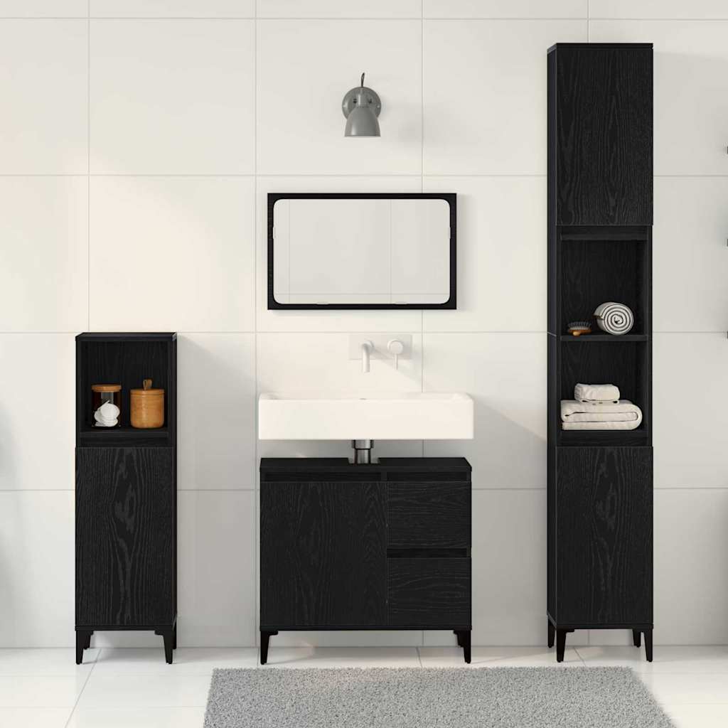 Badezimmermöbel Set mit Speicher 3 pcs Schwarz 30 x 30 x 180 cm