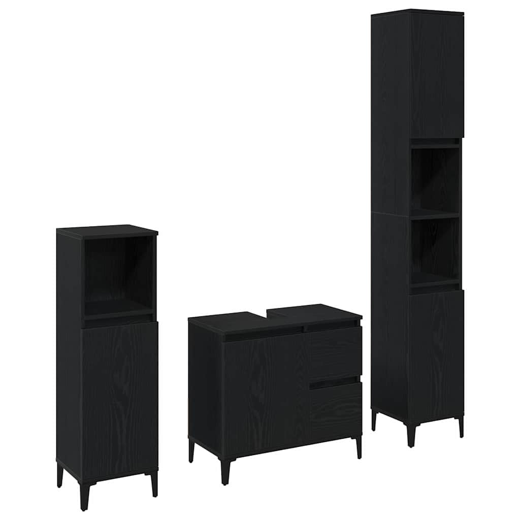Badezimmermöbel Set mit Speicher 3 pcs Schwarz 30 x 30 x 180 cm