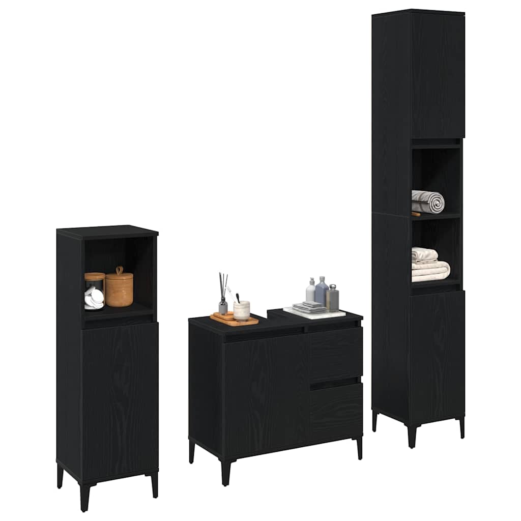 Badezimmermöbel Set mit Speicher 3 pcs Schwarz 30 x 30 x 180 cm