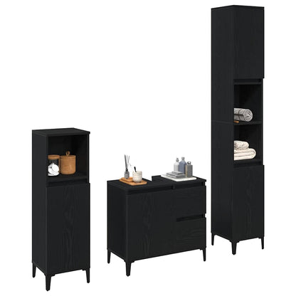Badezimmermöbel Set mit Speicher 3 pcs Schwarz 30 x 30 x 180 cm