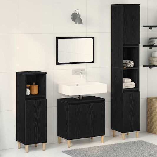 Badezimmermöbel Set mit Speicher 3 pcs Schwarz 30 x 30 x 180 cm