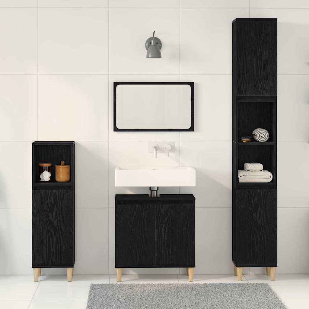 Badezimmermöbel Set mit Speicher 3 pcs Schwarz 30 x 30 x 180 cm