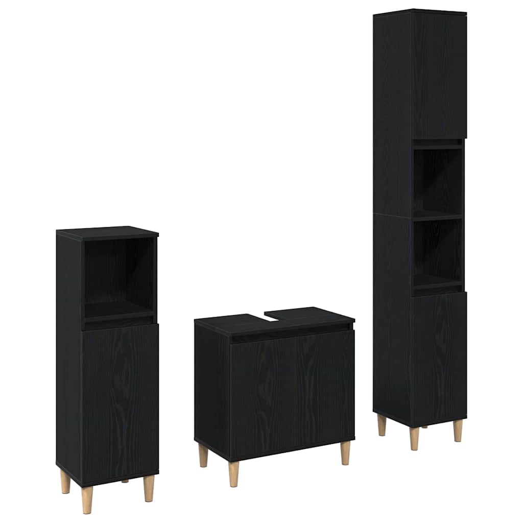 Badezimmermöbel Set mit Speicher 3 pcs Schwarz 30 x 30 x 180 cm