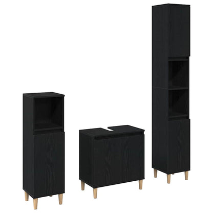 Badezimmermöbel Set mit Speicher 3 pcs Schwarz 30 x 30 x 180 cm