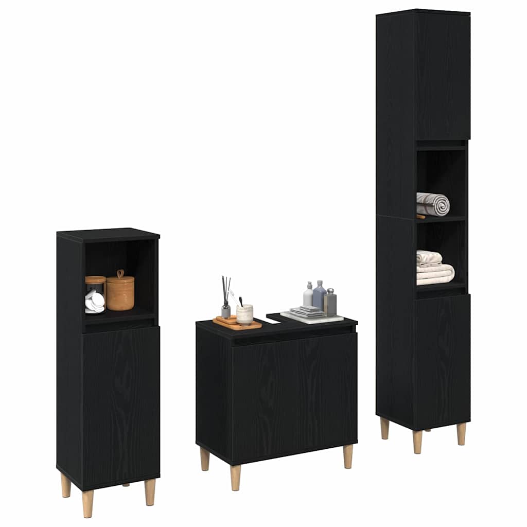 Badezimmermöbel Set mit Speicher 3 pcs Schwarz 30 x 30 x 180 cm