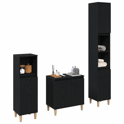 Badezimmermöbel Set mit Speicher 3 pcs Schwarz 30 x 30 x 180 cm