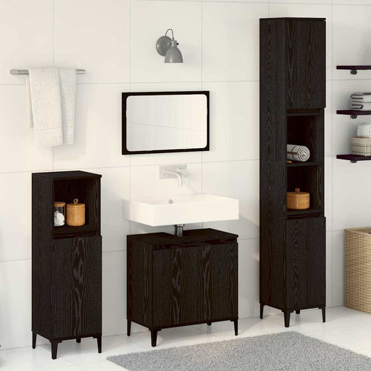 Badezimmermöbel Set mit Speicher 3 pcs Schwarz 30 x 30 x 180 cm