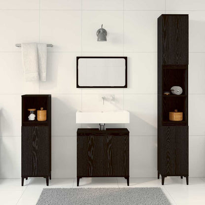 Badezimmermöbel Set mit Speicher 3 pcs Schwarz 30 x 30 x 180 cm