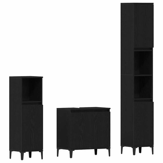 Badezimmermöbel Set mit Speicher 3 pcs Schwarz 30 x 30 x 180 cm