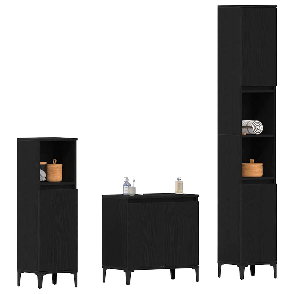Badezimmermöbel Set mit Speicher 3 pcs Schwarz 30 x 30 x 180 cm