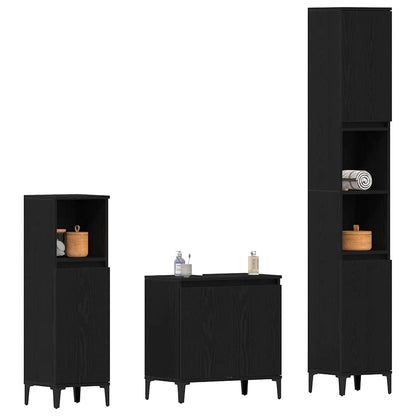Badezimmermöbel Set mit Speicher 3 pcs Schwarz 30 x 30 x 180 cm