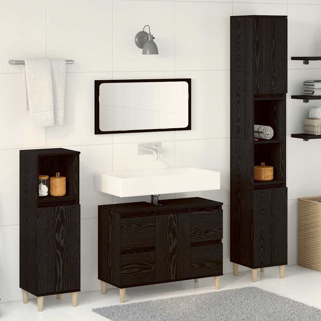 Badezimmermöbel Set mit Speicher 3 pcs Schwarz 30 x 30 x 180 cm