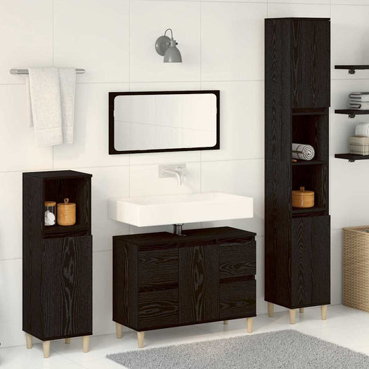 Badezimmermöbel Set mit Speicher 3 pcs Schwarz 30 x 30 x 180 cm