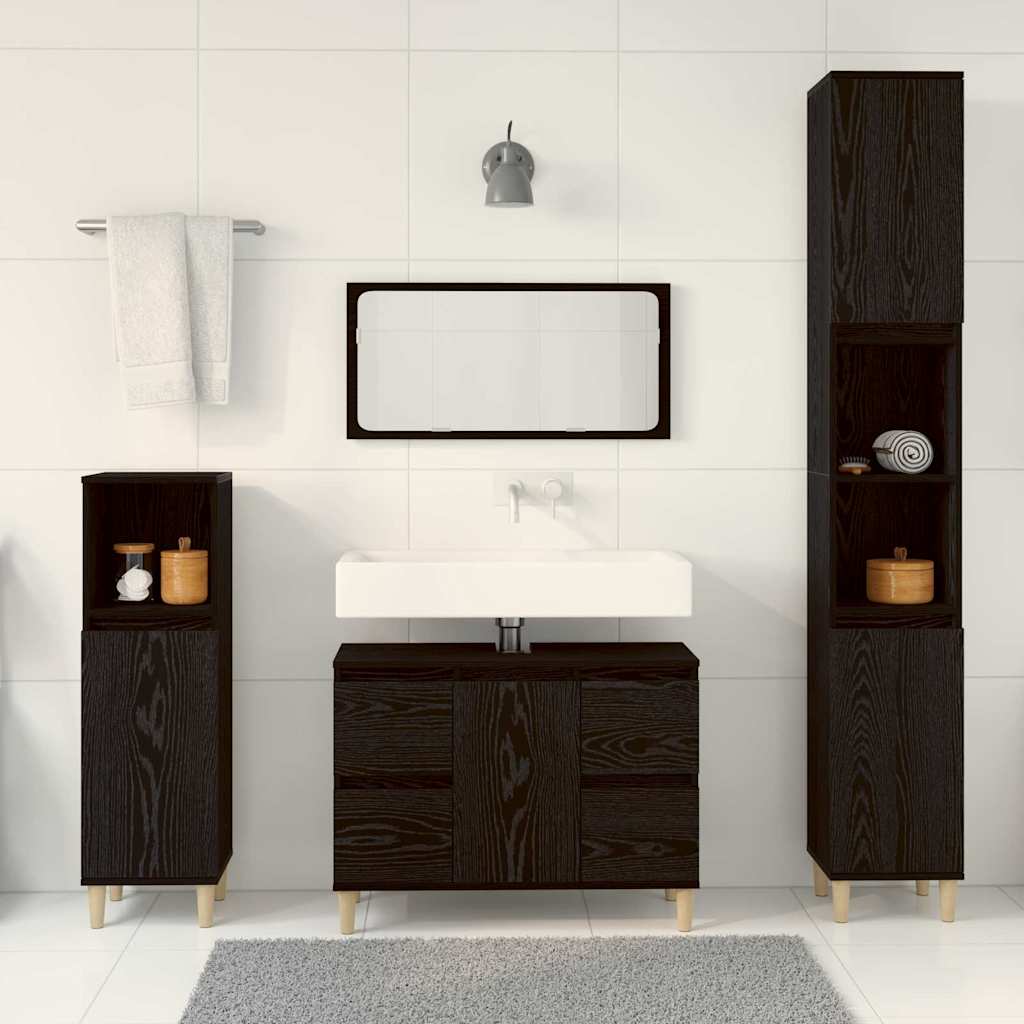 Badezimmermöbel Set mit Speicher 3 pcs Schwarz 30 x 30 x 180 cm