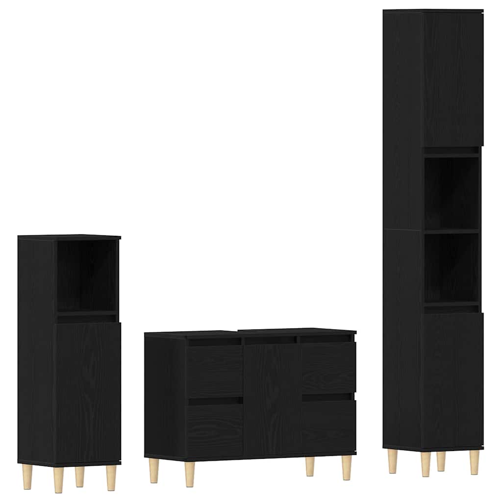 Badezimmermöbel Set mit Speicher 3 pcs Schwarz 30 x 30 x 180 cm