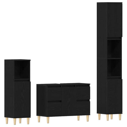 Badezimmermöbel Set mit Speicher 3 pcs Schwarz 30 x 30 x 180 cm