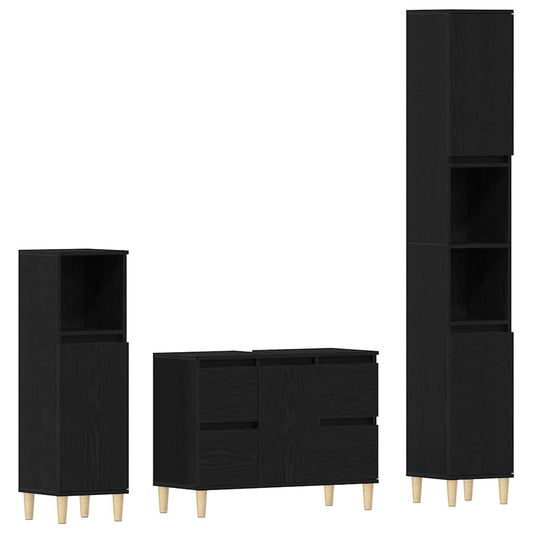 Badezimmermöbel Set mit Speicher 3 pcs Schwarz 30 x 30 x 180 cm