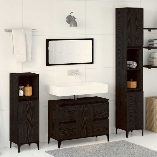 Badezimmermöbel Set mit Speicher 3 pcs Schwarz 30 x 30 x 180 cm