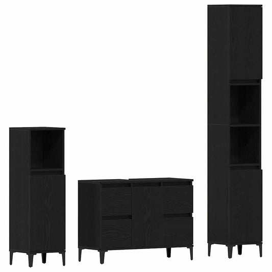 Badezimmermöbel Set mit Speicher 3 pcs Schwarz 30 x 30 x 180 cm