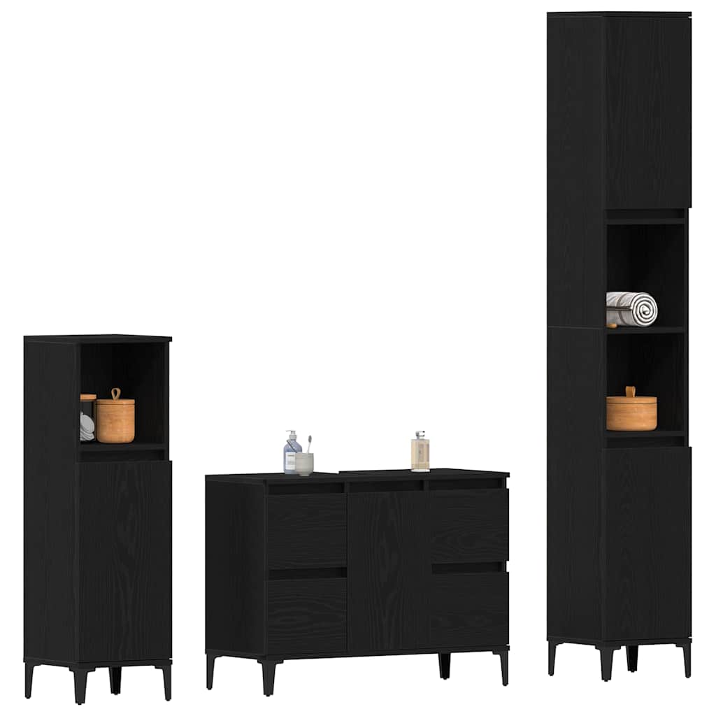 Badezimmermöbel Set mit Speicher 3 pcs Schwarz 30 x 30 x 180 cm