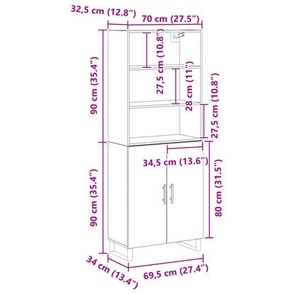 Hochboard Schwarz Eichen-Optik 70 x 34 x 180 cm Holzwerkstoff