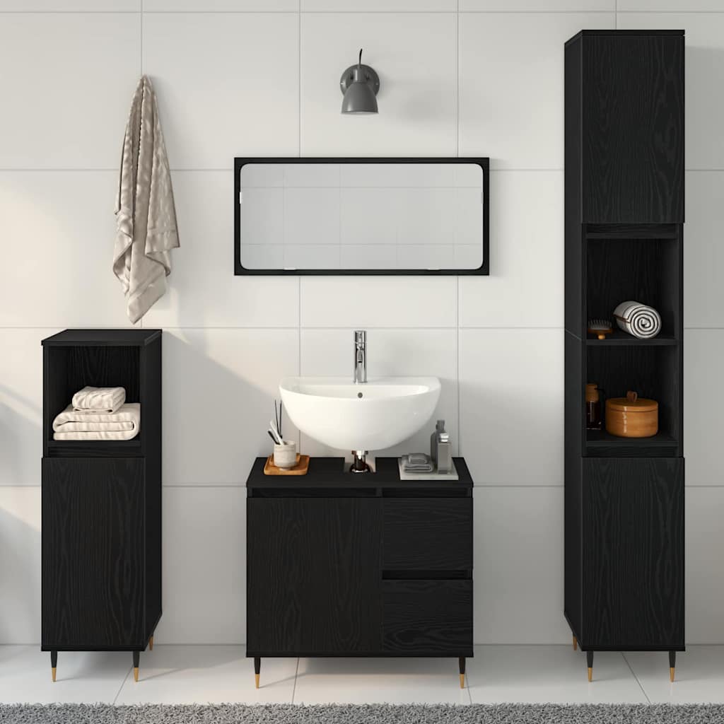 Badezimmermöbelset 3 pcs Schwarze Eiche 30 x 30 x 190 cm