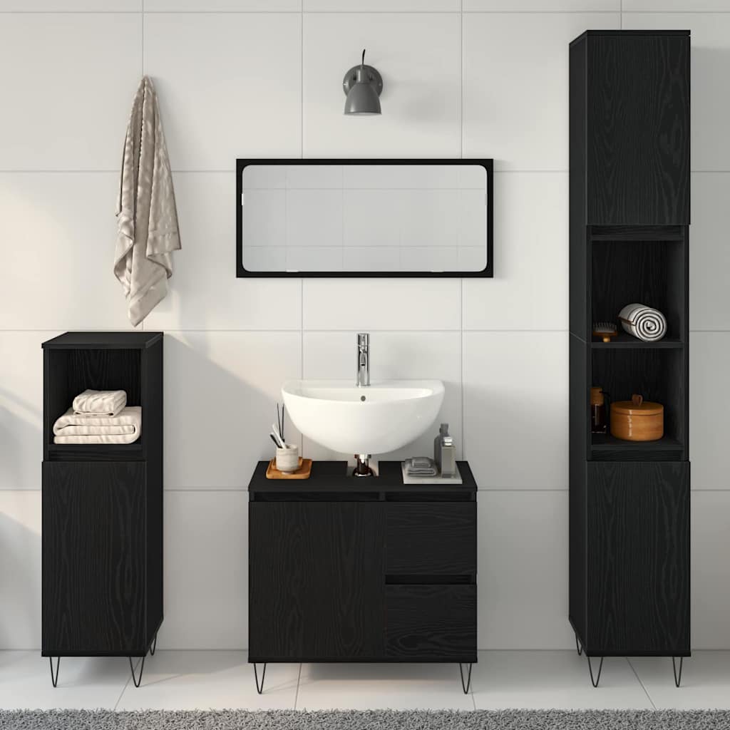 Badezimmermöbelset 3 pcs Schwarze Eiche 30 x 30 x 190 cm