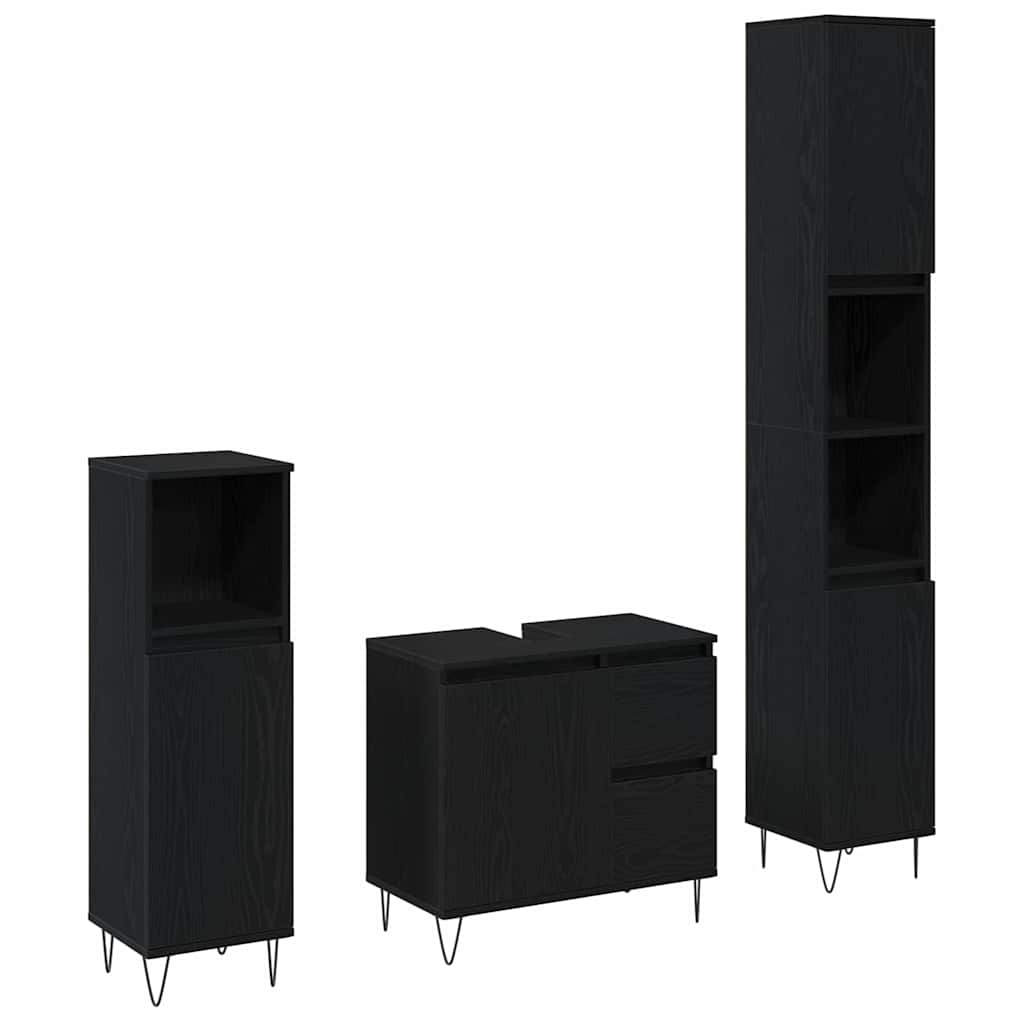 Badezimmermöbelset 3 pcs Schwarze Eiche 30 x 30 x 190 cm