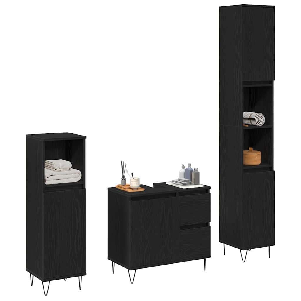Badezimmermöbelset 3 pcs Schwarze Eiche 30 x 30 x 190 cm