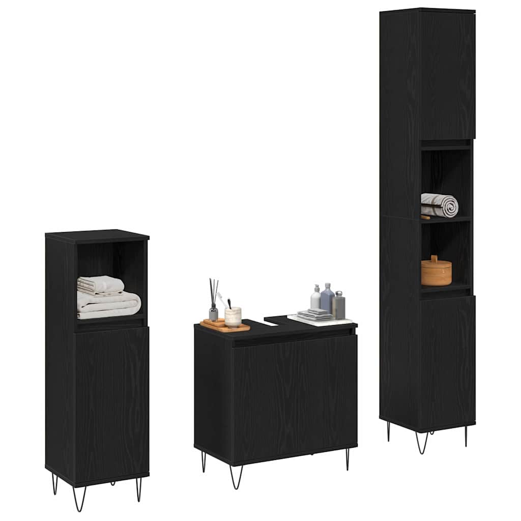 Badezimmermöbel Set 3 pcs Schwarze Eiche 30 x 30 x 190 cm