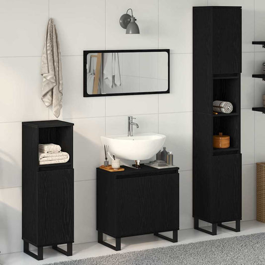 Badezimmermöbel Set mit Speicher 3 pcs Schwarz 30 x 30 x 190 cm