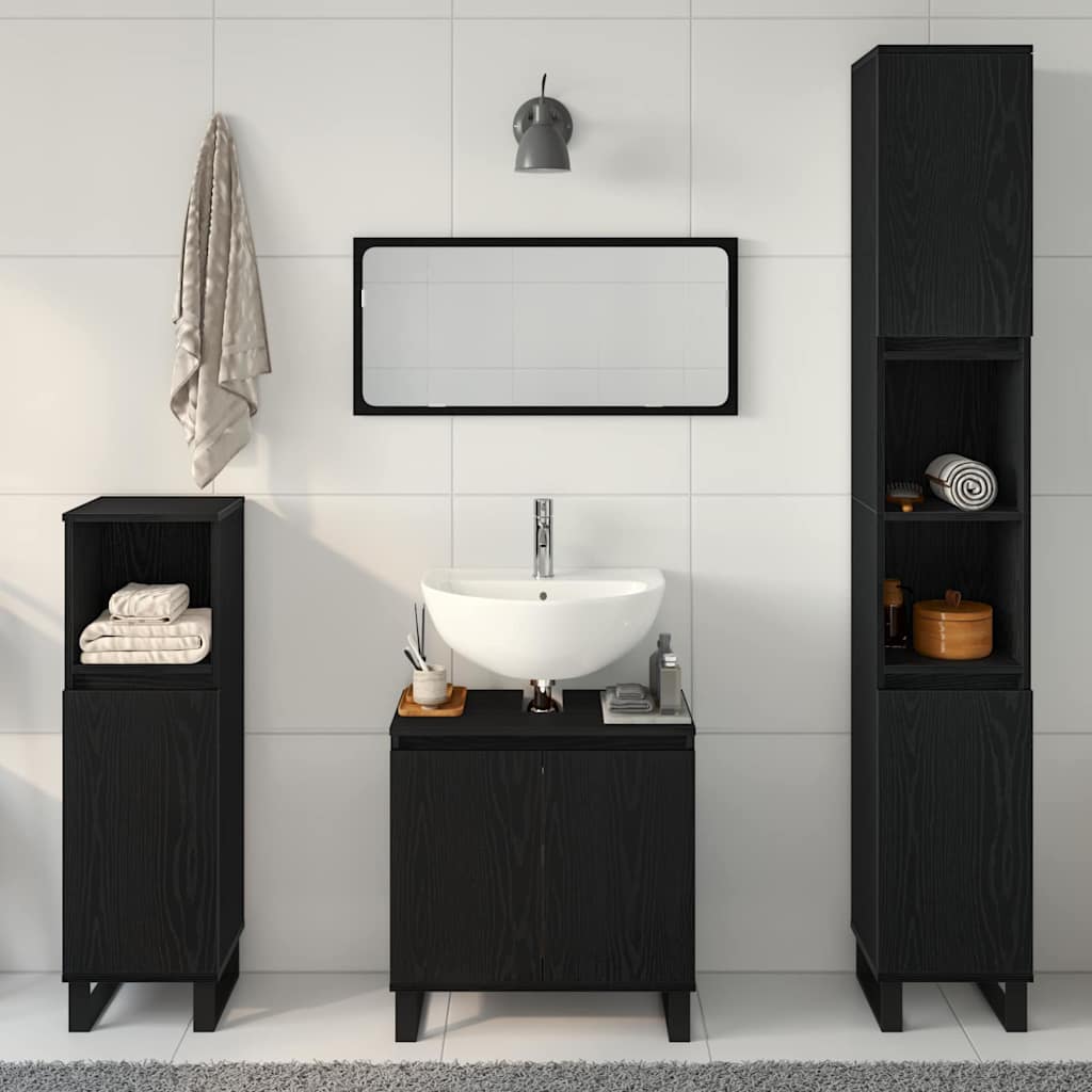 Badezimmermöbel Set mit Speicher 3 pcs Schwarz 30 x 30 x 190 cm