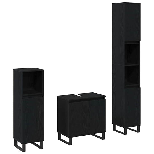 Badezimmermöbel Set mit Speicher 3 pcs Schwarz 30 x 30 x 190 cm
