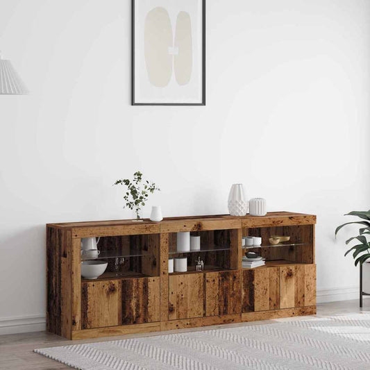 Sideboard mit LED-Lichtern Altes Holz 181.5x37x67 cm Werkstoffholz