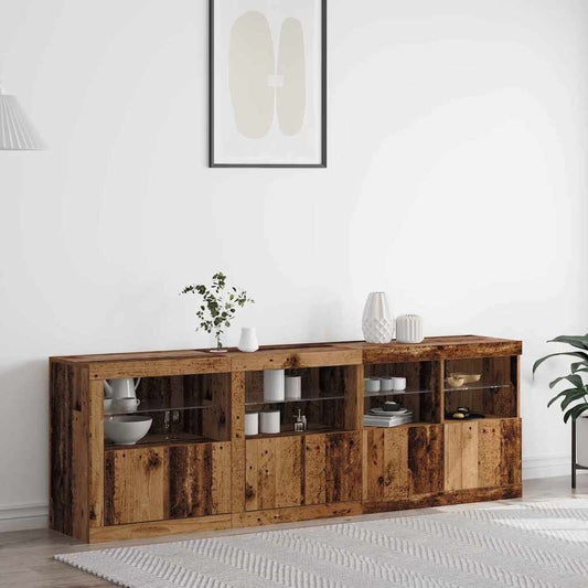 Sideboard mit LED-Lichtern Altholz 202x37x67 cm Ingenieurholz
