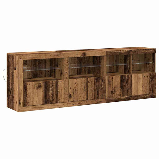 Sideboard mit LED-Lichtern Altholz 202x37x67 cm Ingenieurholz
