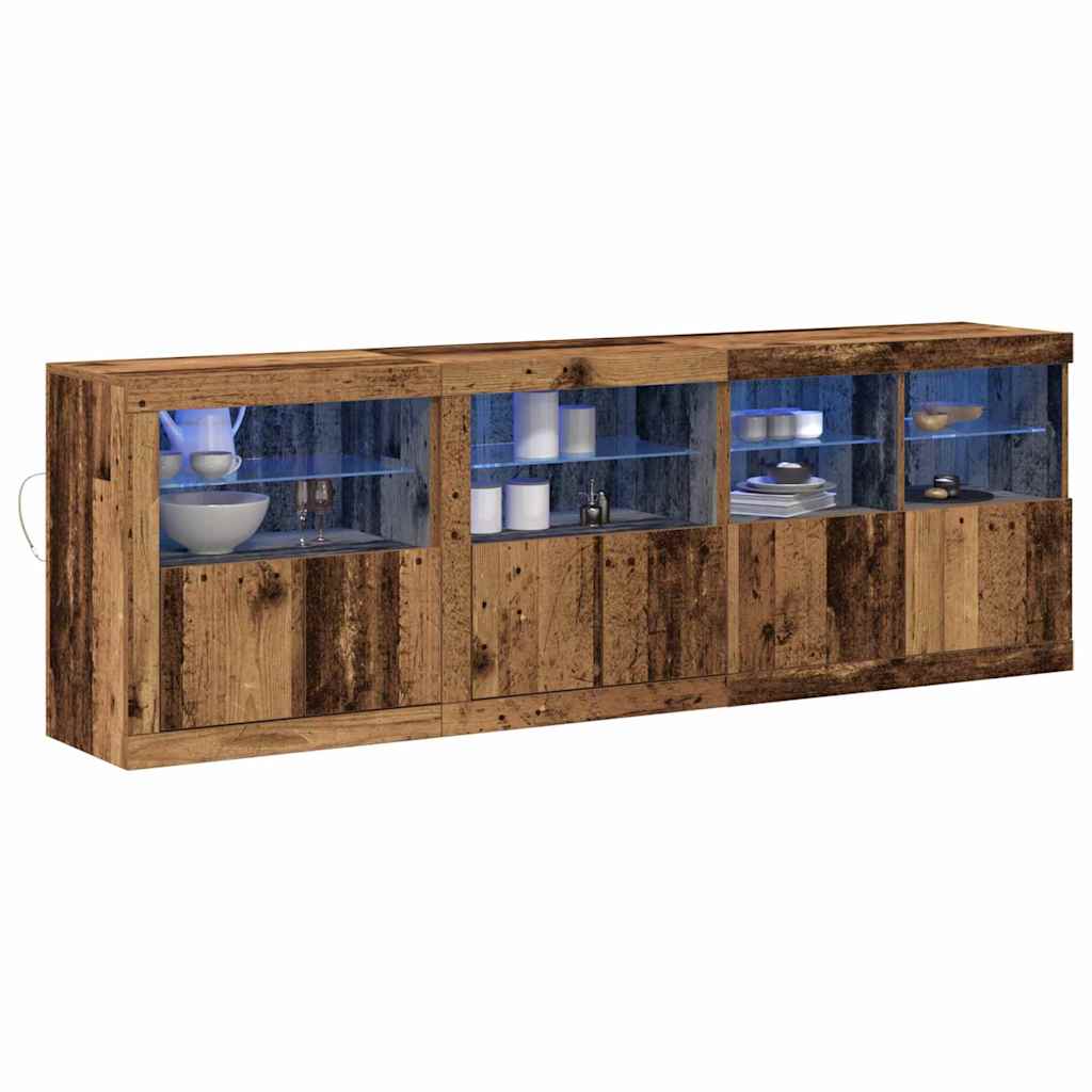 Sideboard mit LED-Lichtern Altholz 202x37x67 cm Ingenieurholz